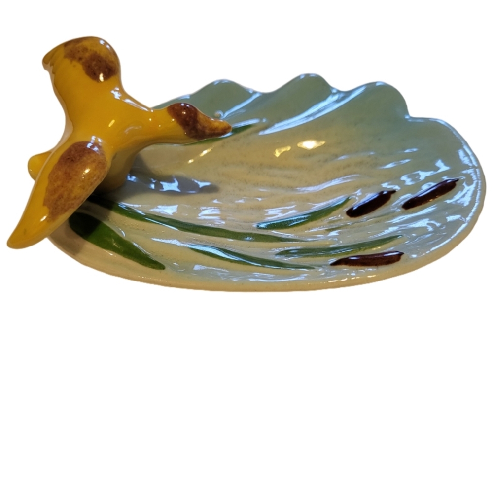Yellow Duck With Cattails On Water Ohio Pottery Dish